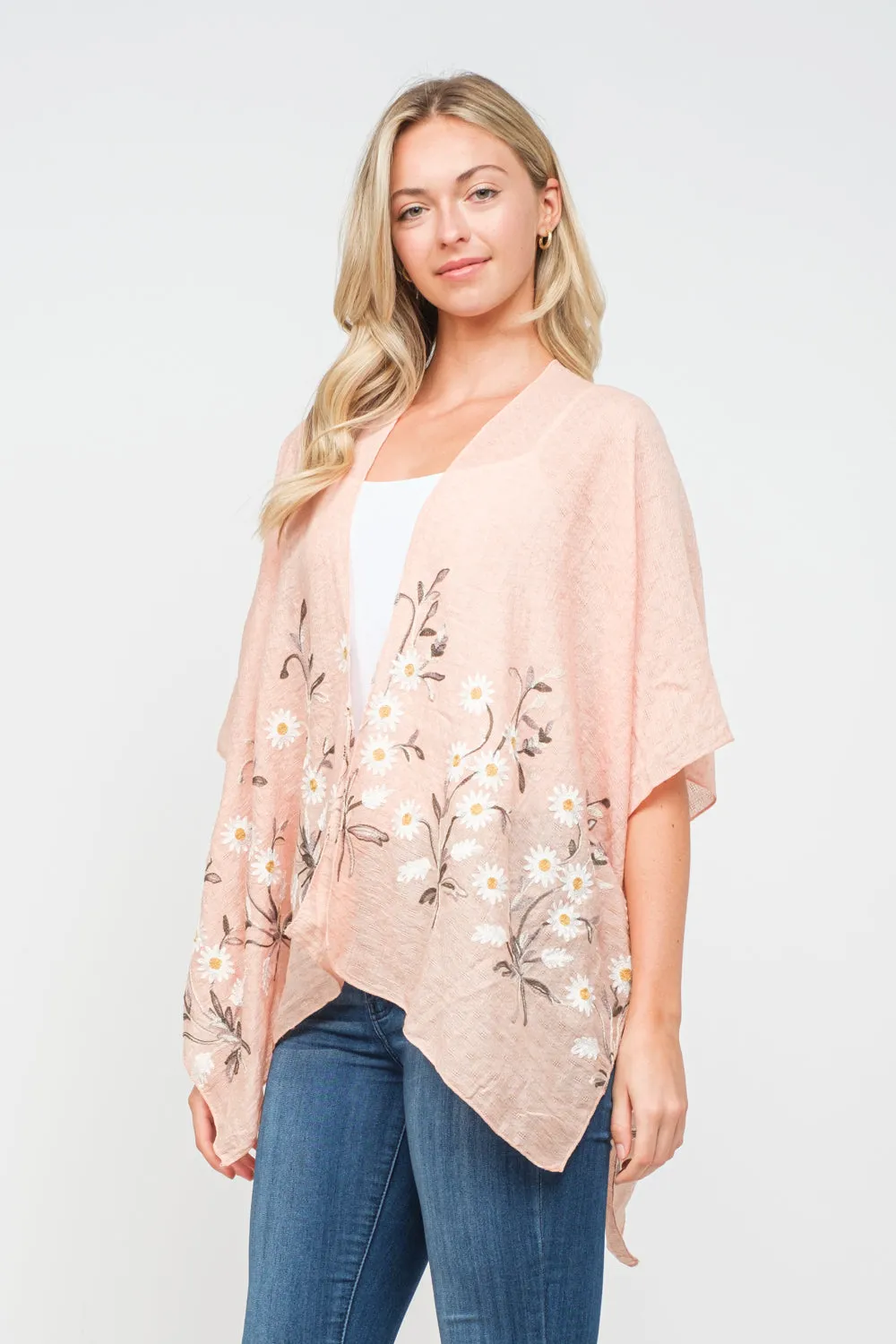 RAJ PAULINE PEARL PEACH FLORAL EMBROIDERED DUSTER KIMONO