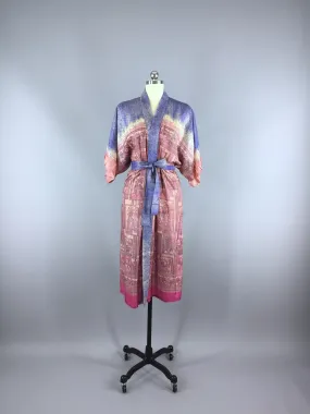 Raw Silk Sari Robe / Pink Palm Trees