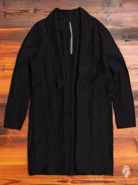 Rayon/Ramie Stole Collar Long Cardigan in Black
