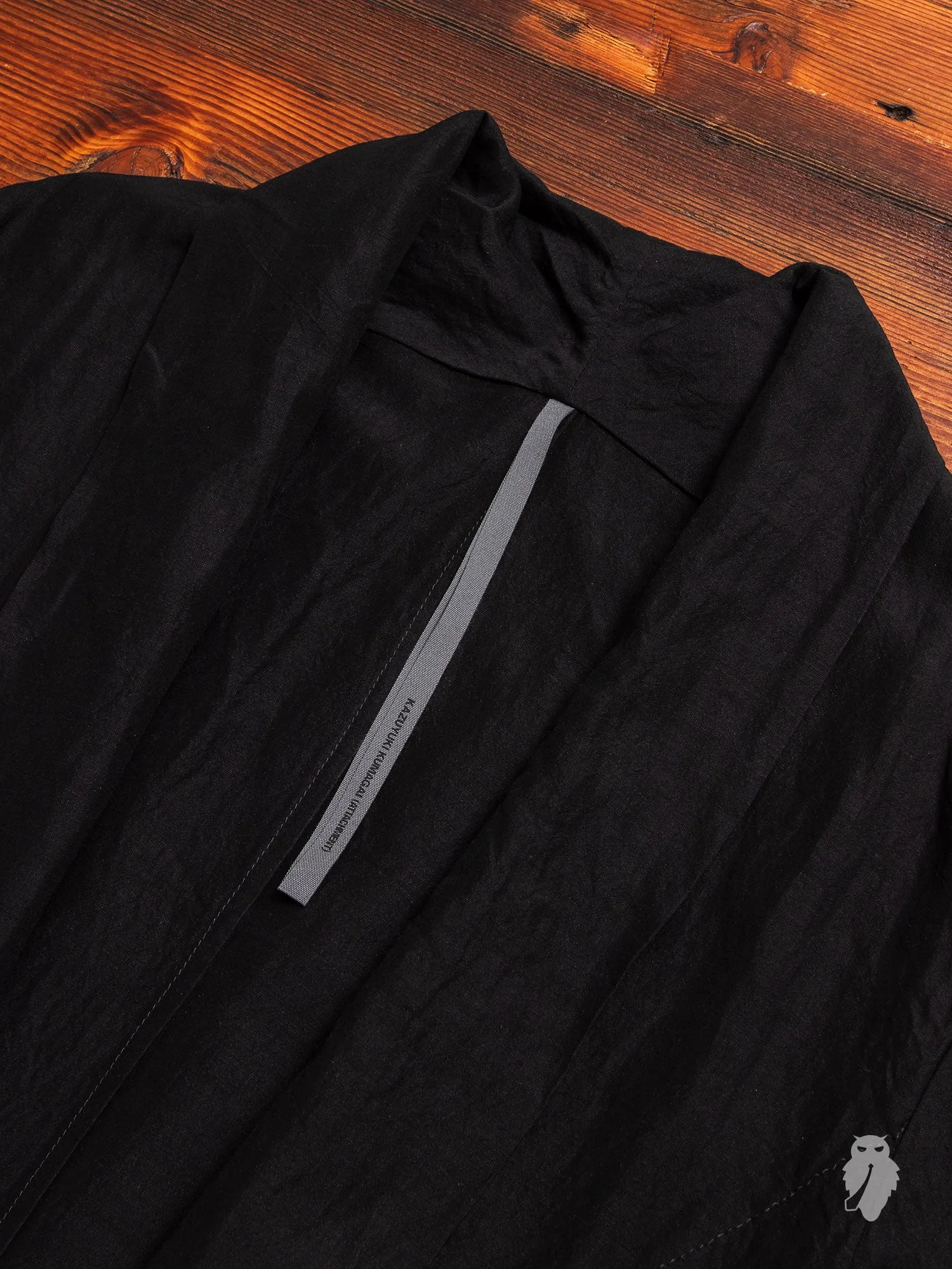 Rayon/Ramie Stole Collar Long Cardigan in Black