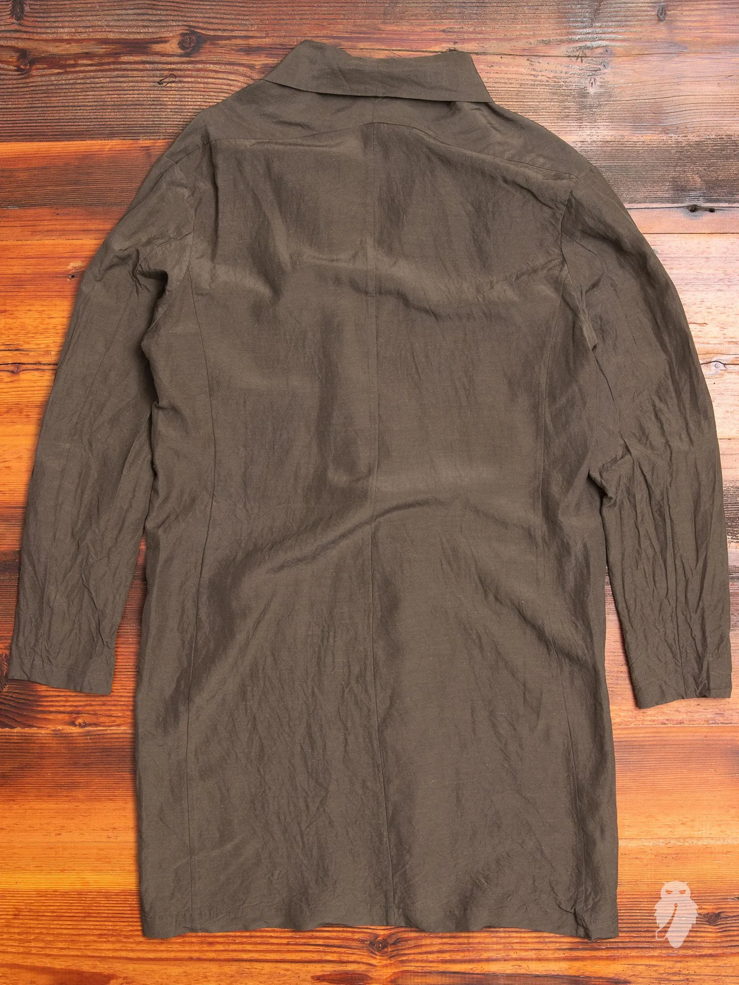 Rayon/Ramie Stole Collar Long Cardigan in Olive