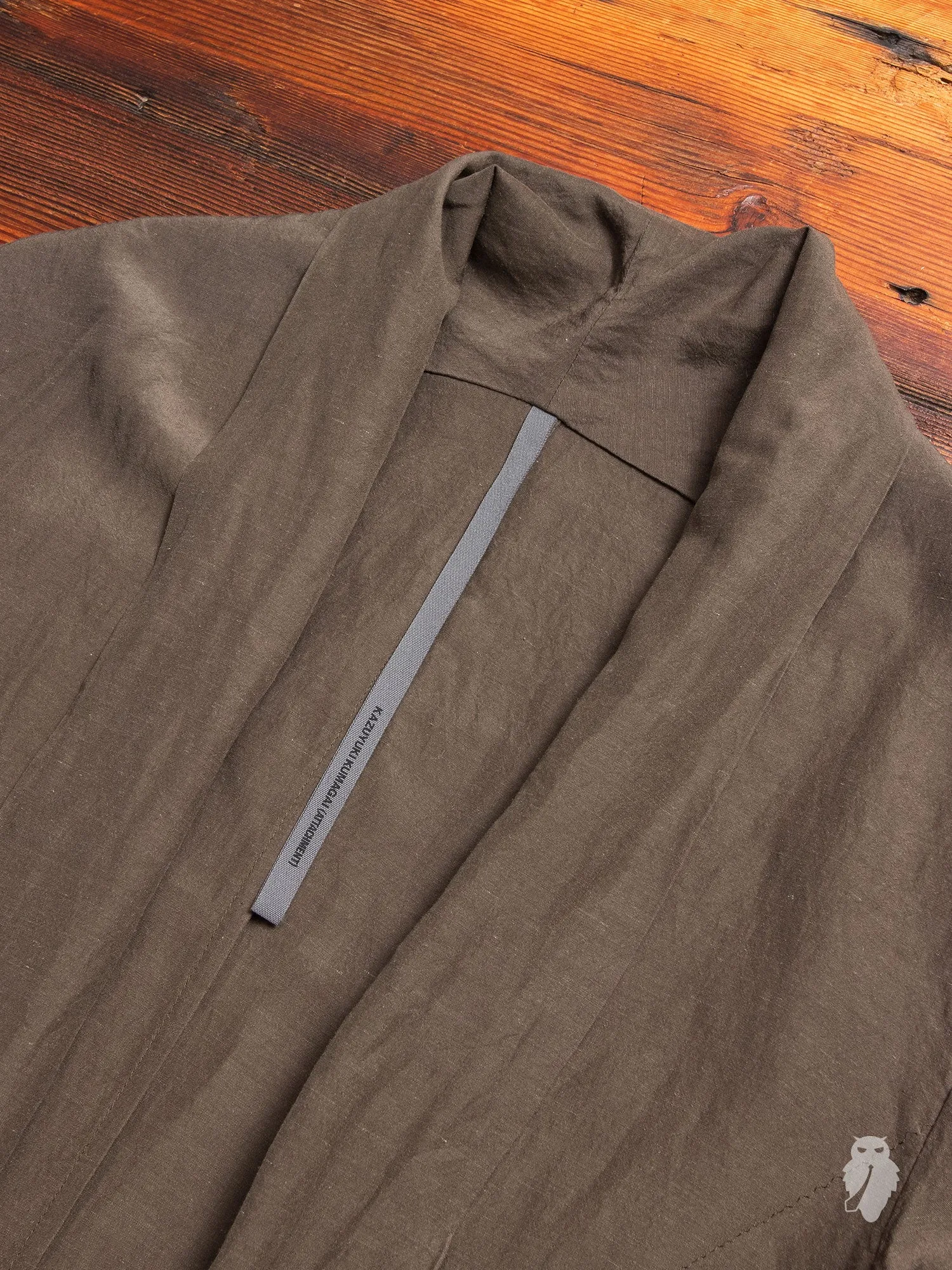 Rayon/Ramie Stole Collar Long Cardigan in Olive