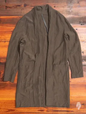 Rayon/Ramie Stole Collar Long Cardigan in Olive