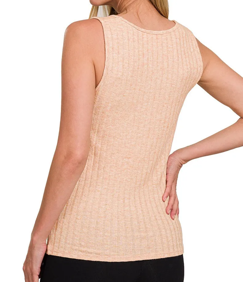 Ribbed Square Neck Tank Top (Tan) - SALE