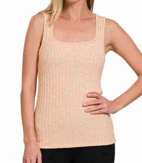 Ribbed Square Neck Tank Top (Tan) - SALE