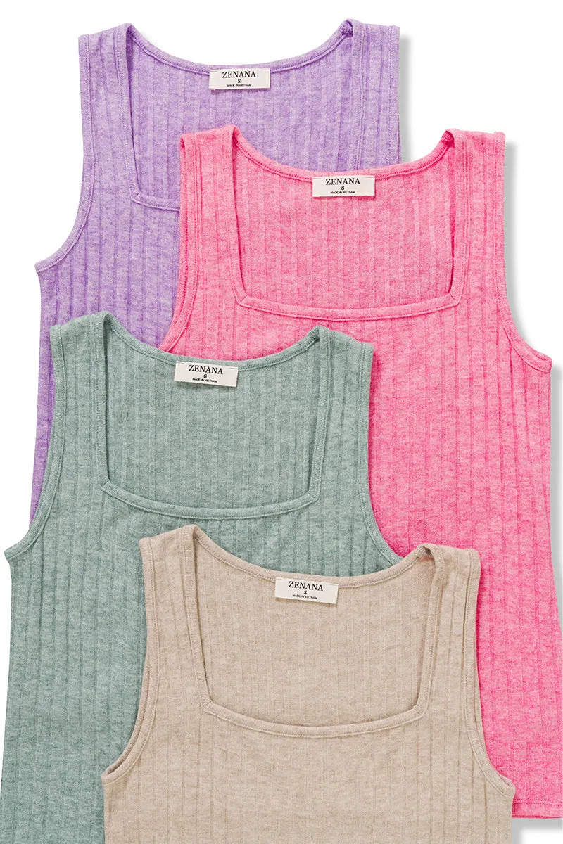 Ribbed Square Neck Tank Top (Tan) - SALE
