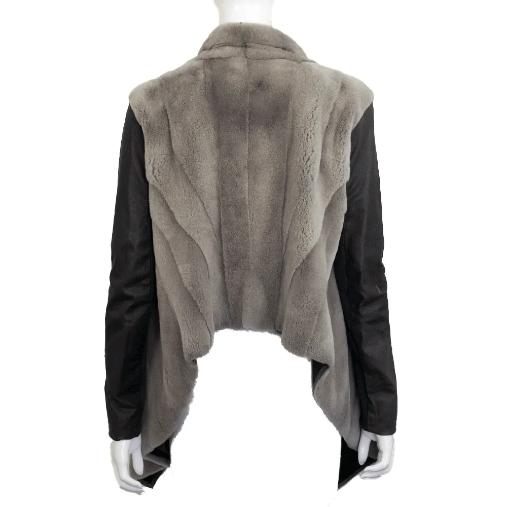Rick Owens Gray Sheared Mink Leather Jacket