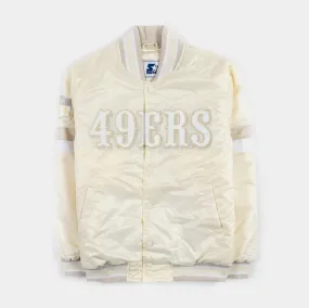 San Francisco 49ers Home Game Pearl Satin Varsity Mens Jacket (Pearl)