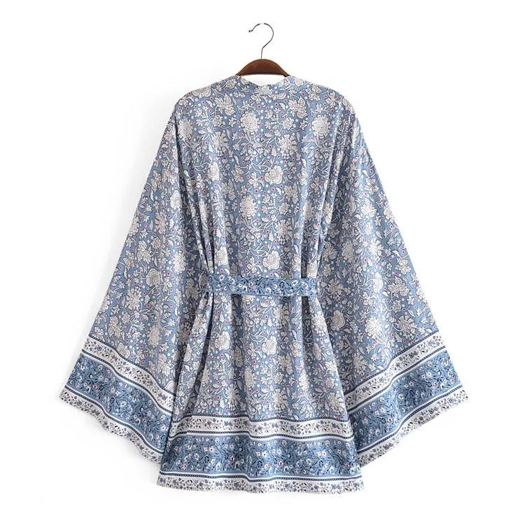 Short Kimono Flowers Blue