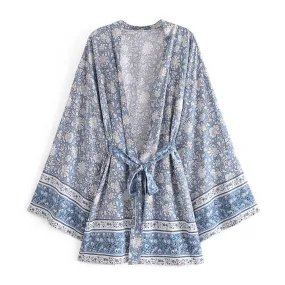 Short Kimono Flowers Blue