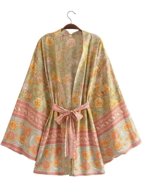 Short Kimono Green Floral