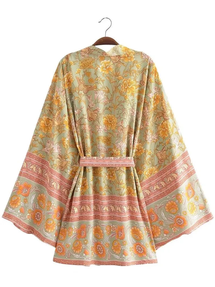 Short Kimono Green Floral