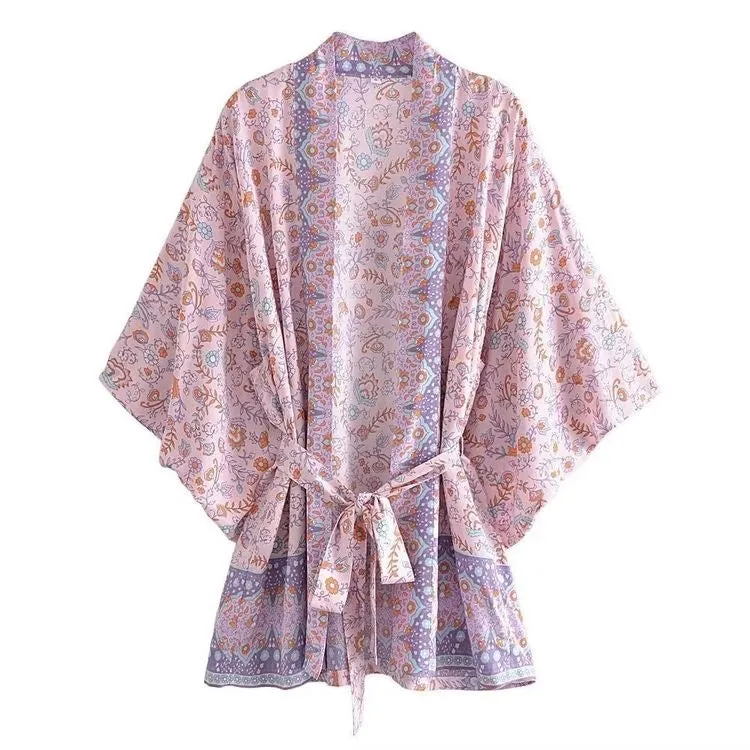 Short Kimono Lilac Flowers