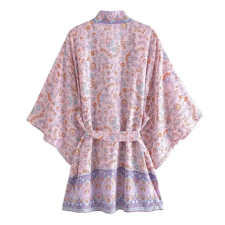 Short Kimono Lilac Flowers