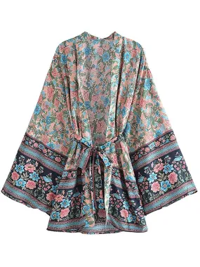 Short Kimono Pink-Blue Flowers