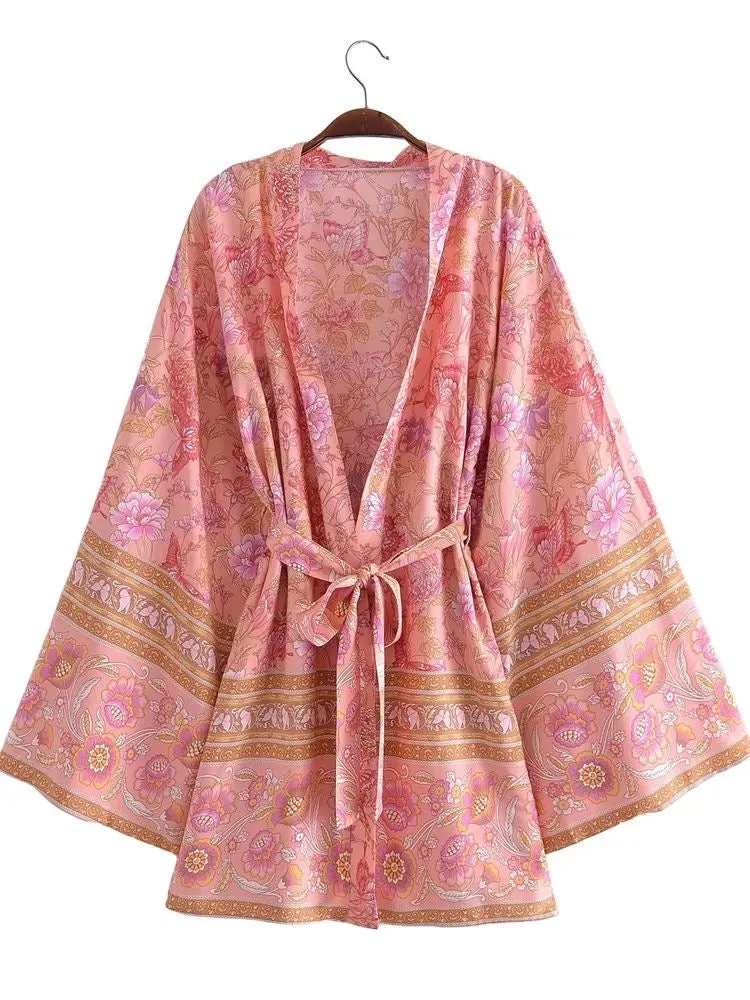 Short Kimono Pink Floral