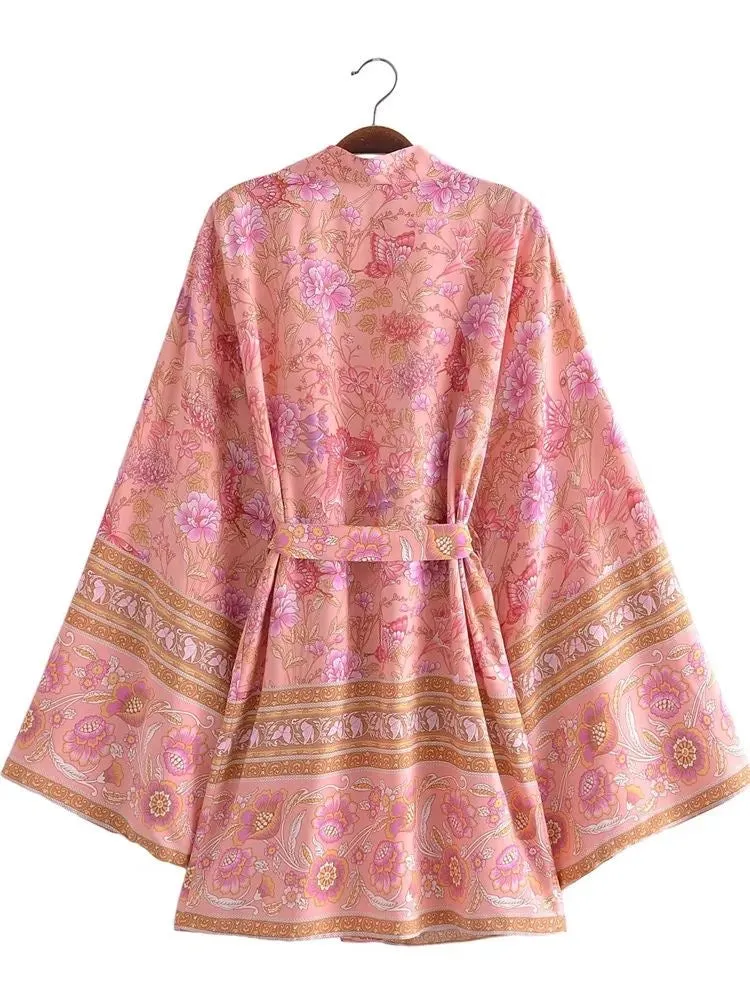 Short Kimono Pink Floral
