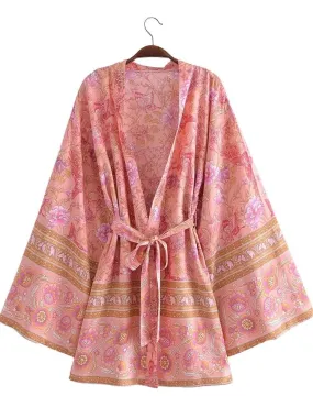 Short Kimono Pink Floral