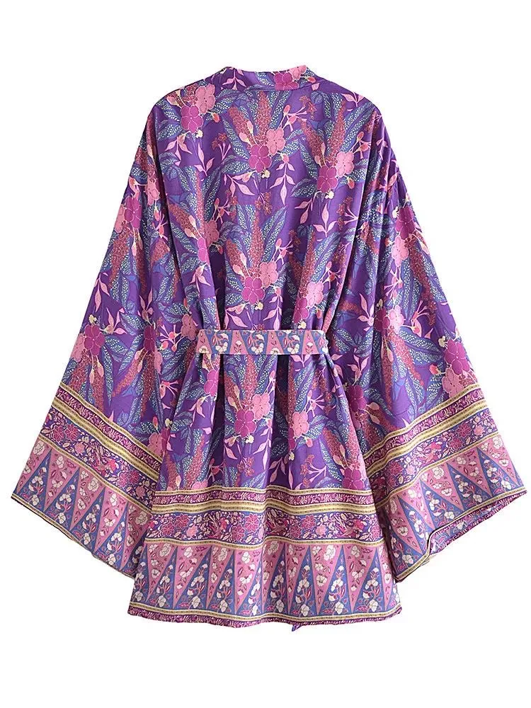 Short Kimono Purple Flowers