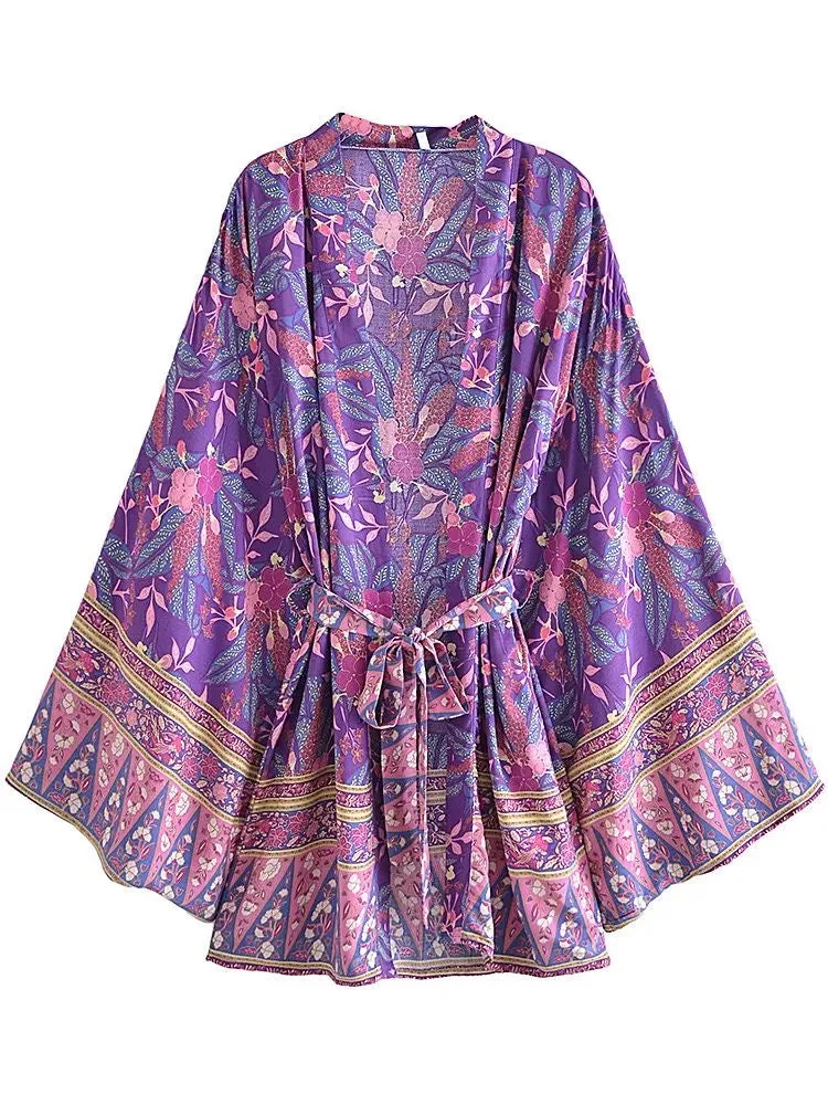 Short Kimono Purple Flowers