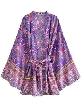 Short Kimono Purple Flowers