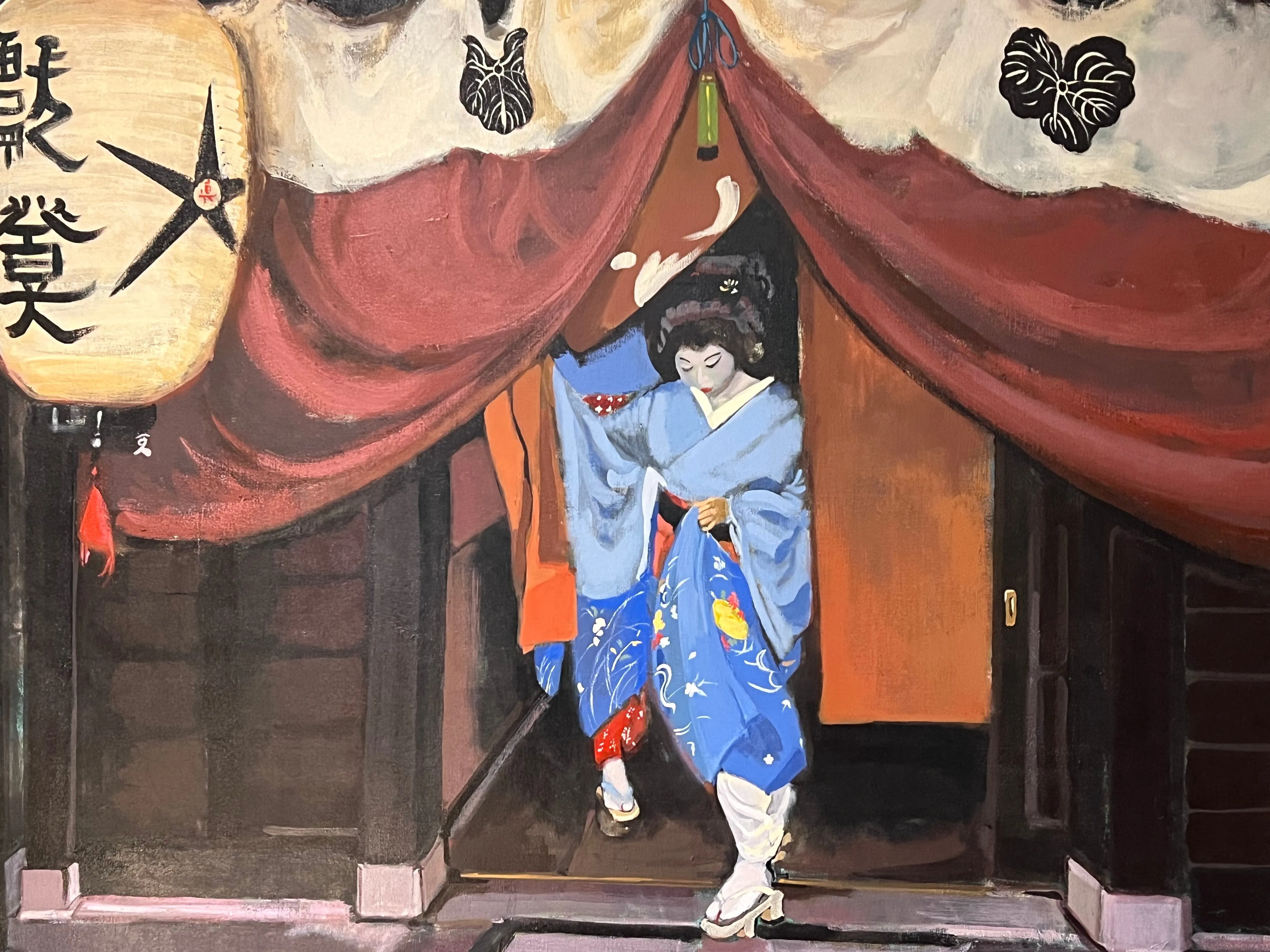 Sidonie Caron Framed Original Painting "Stepping Out in Her Kimono" 54"x44"