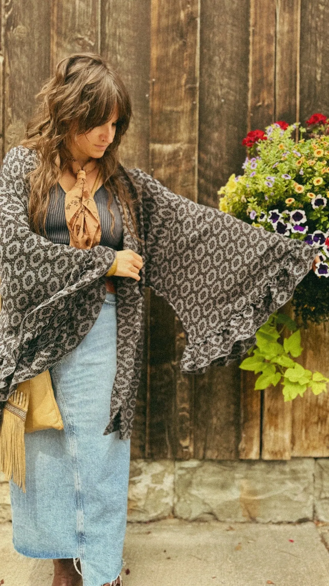 Silk Bell Sleeve Kimono - 011