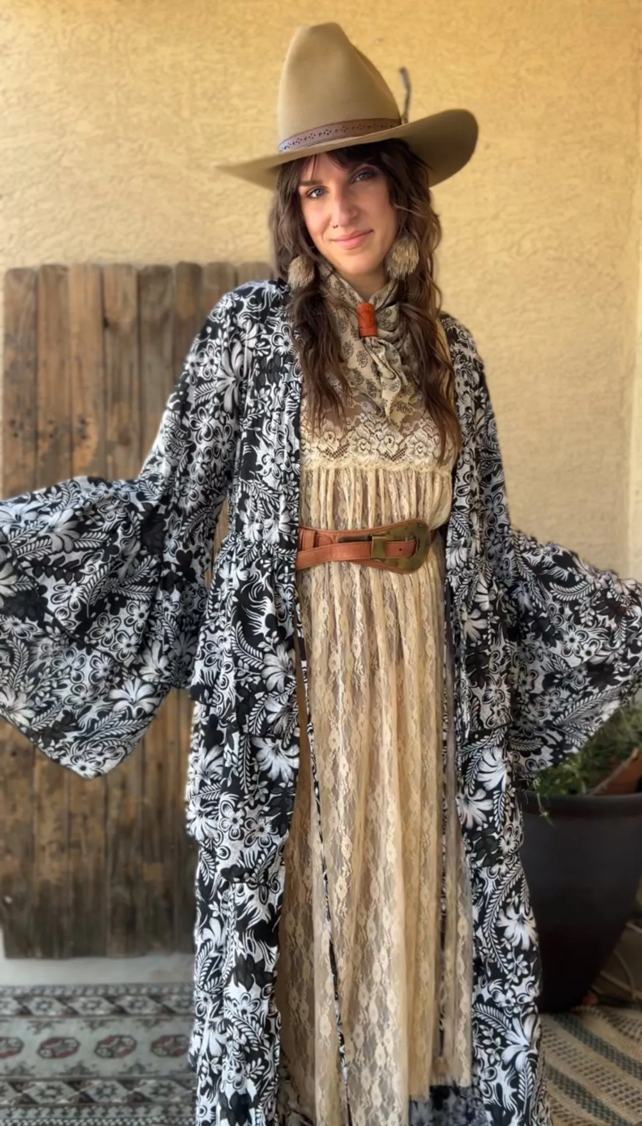 Silk Long Ruffle Kimono - 011