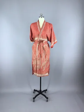 Silk Sari Robe / Orange Paisley Floral Print