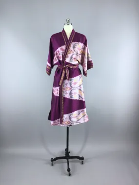 Silk Sari Robe / Purple Pink Ikat
