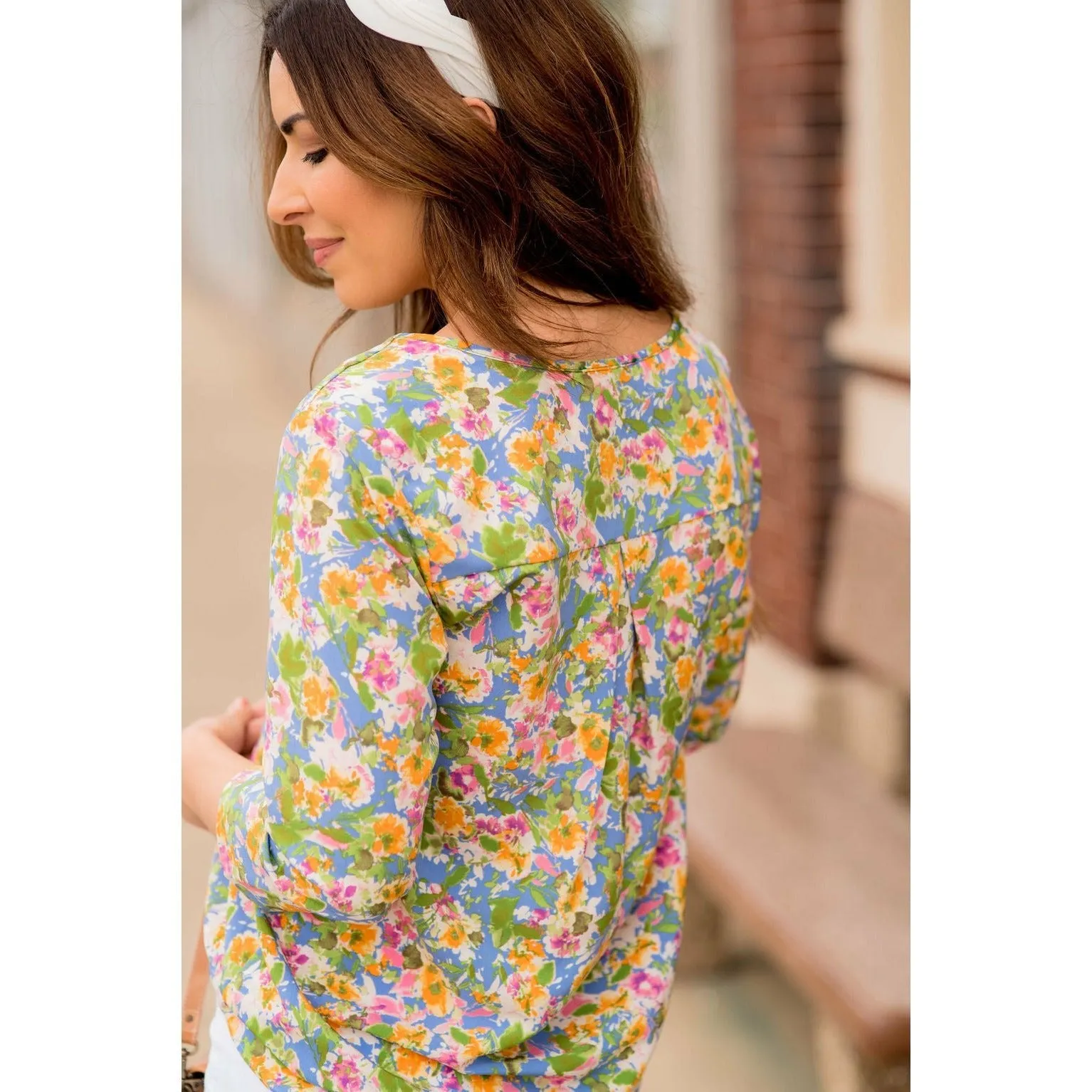 Sketched Floral V-Neck Blouse