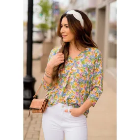 Sketched Floral V-Neck Blouse