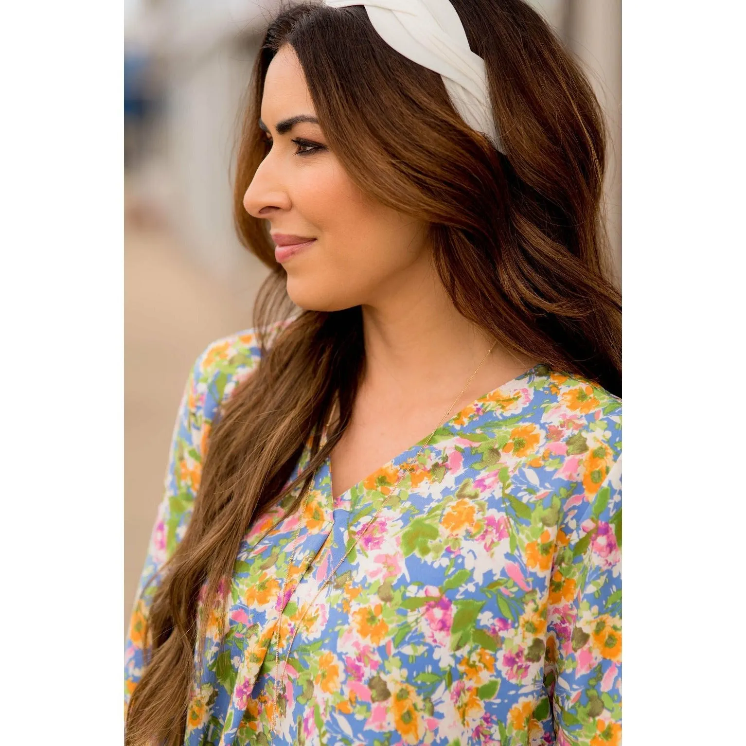 Sketched Floral V-Neck Blouse