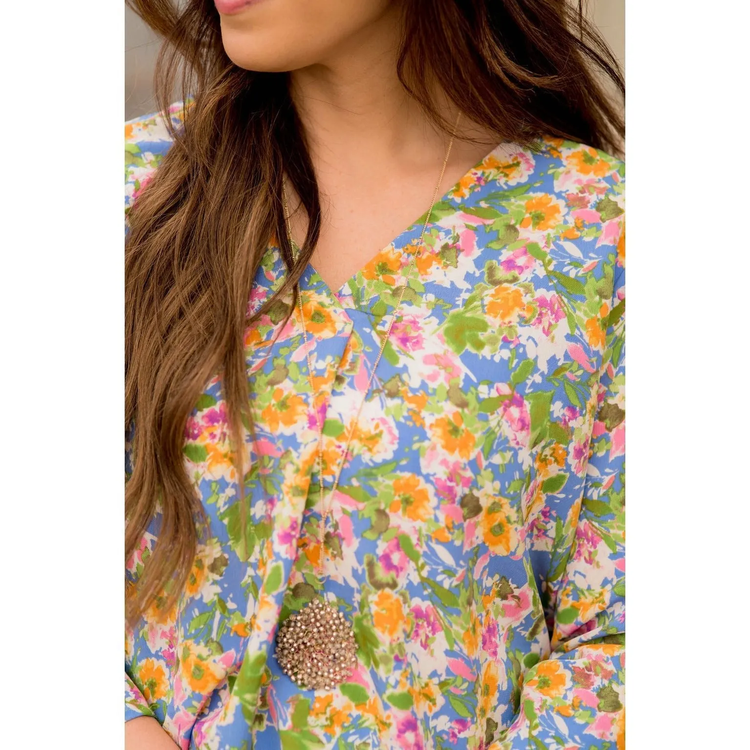 Sketched Floral V-Neck Blouse