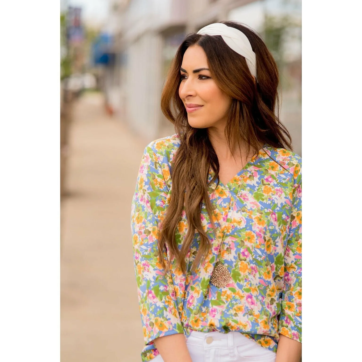 Sketched Floral V-Neck Blouse