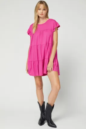 Solid Scoop Neck Tiered Ruffle Dress