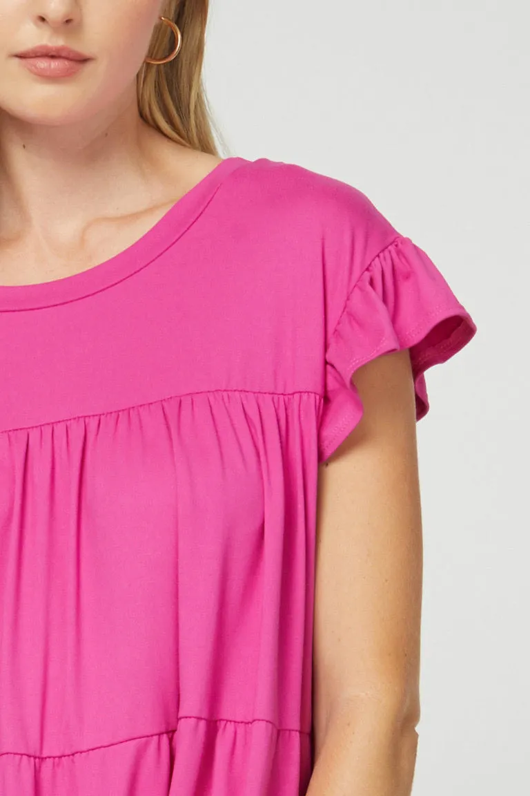 Solid Scoop Neck Tiered Ruffle Dress