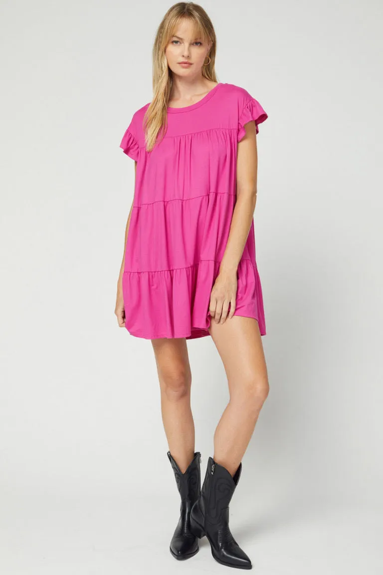 Solid Scoop Neck Tiered Ruffle Dress