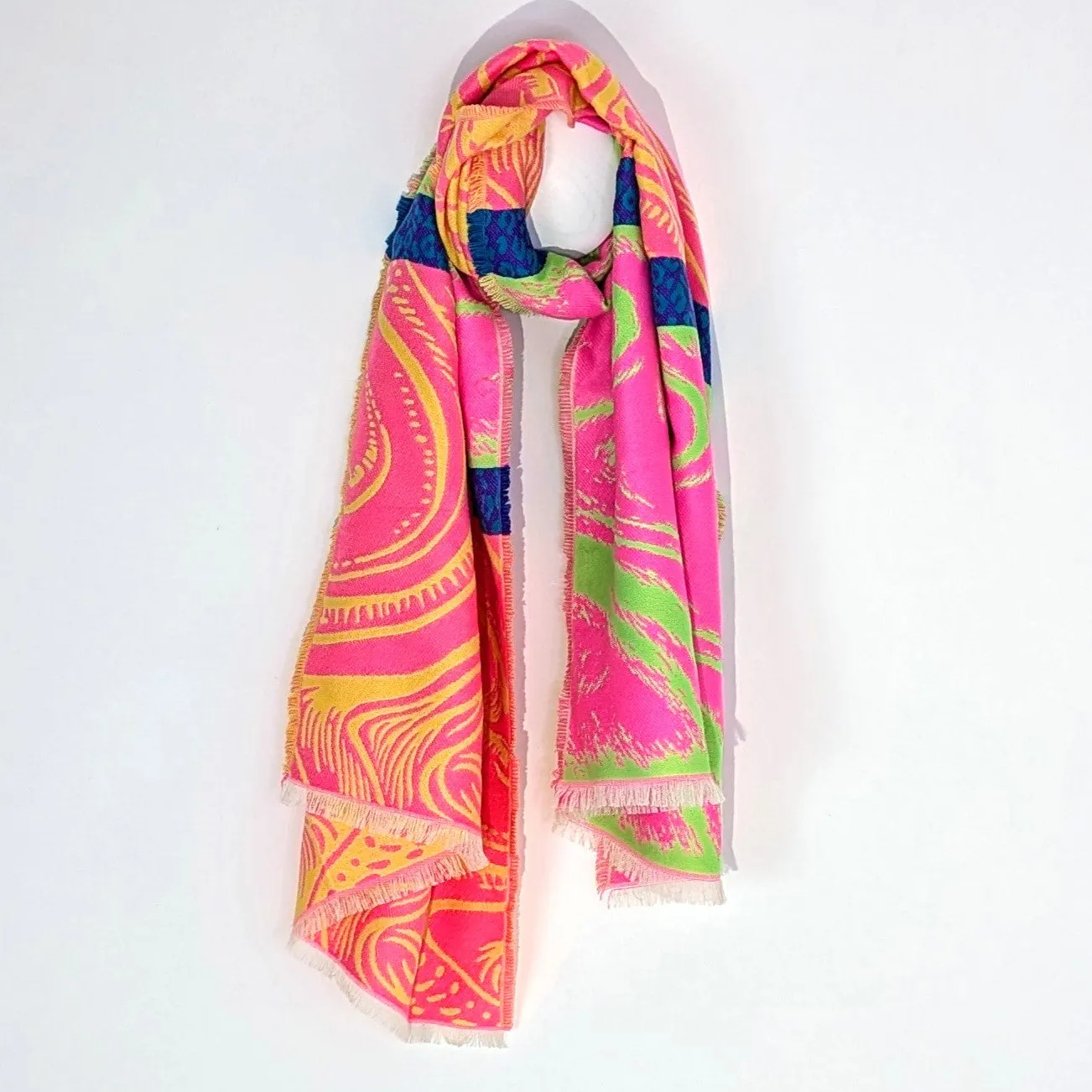 Special and substantial warm neon swirl scarf