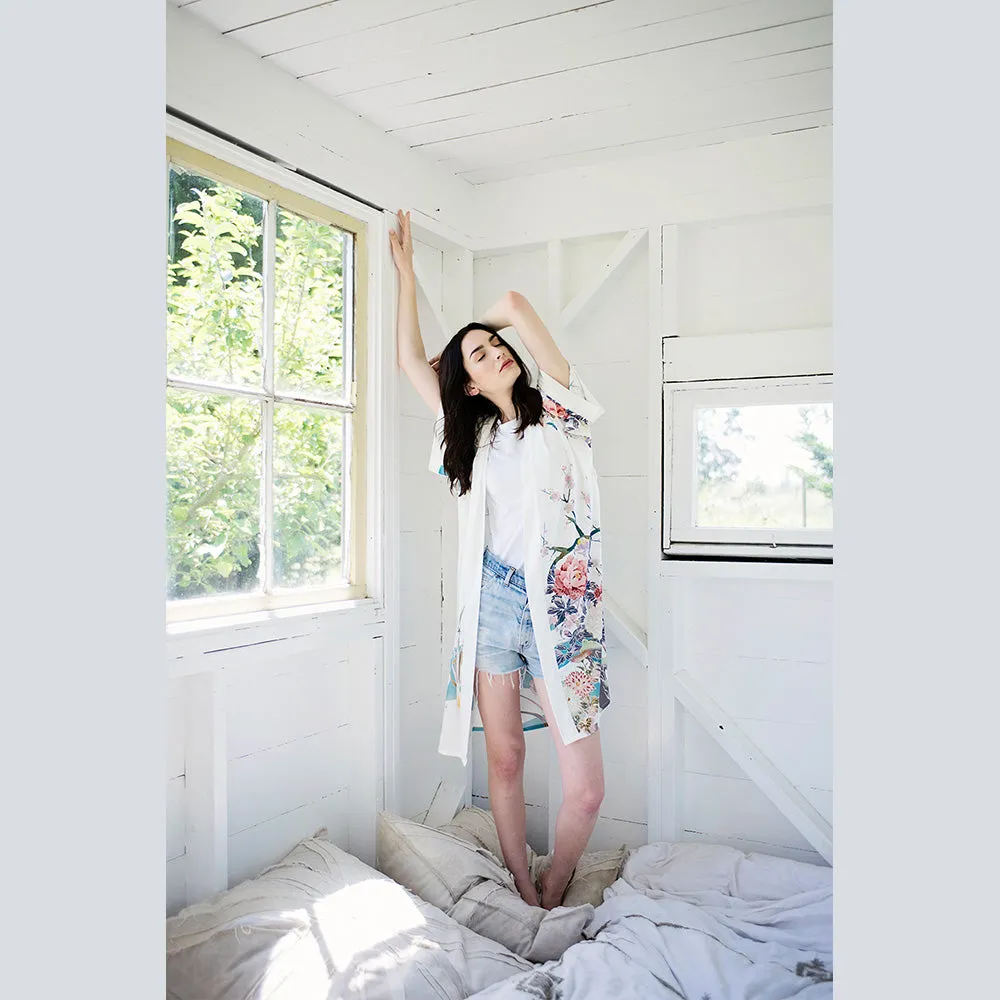 Spring Floral Short Kimono Robe