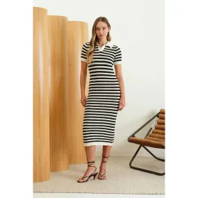 Stripe Crochet Knit Midi Dress
