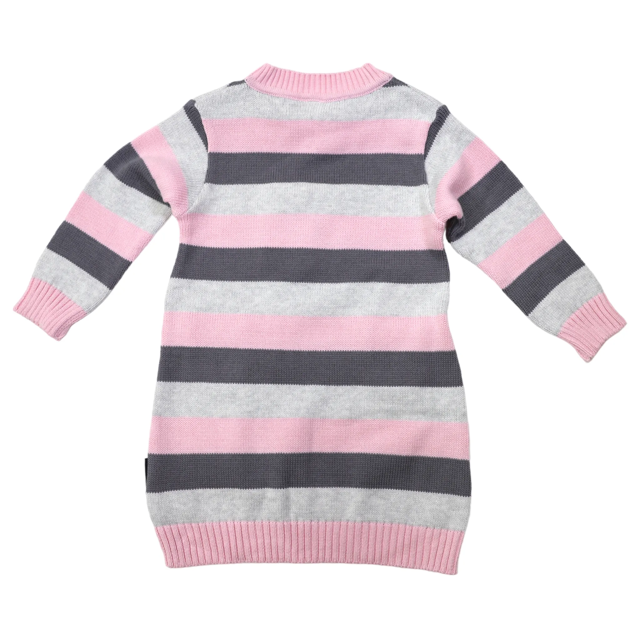 Striped Cotton Knit A-line Dress Pink/Charcoal/Grey