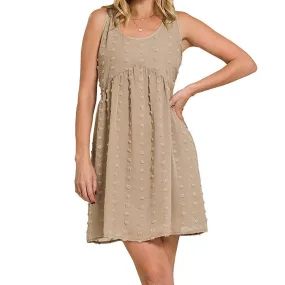 Swiss Dot Babydoll Dress in Mocha