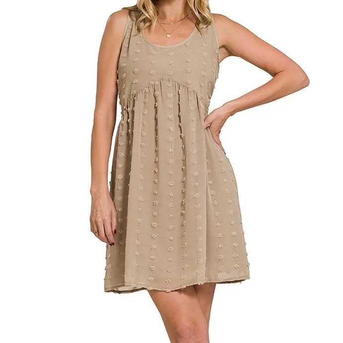 Swiss Dot Babydoll Dress in Mocha
