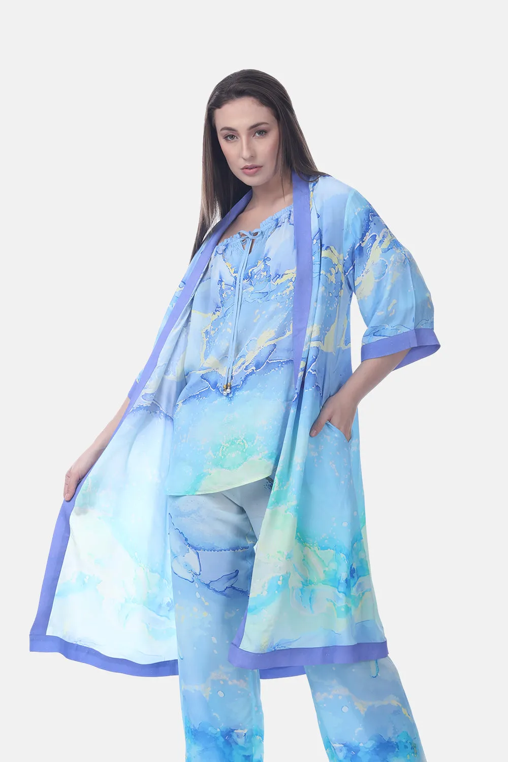 TEMPER BLUE - KIMONO LONG SHRUG