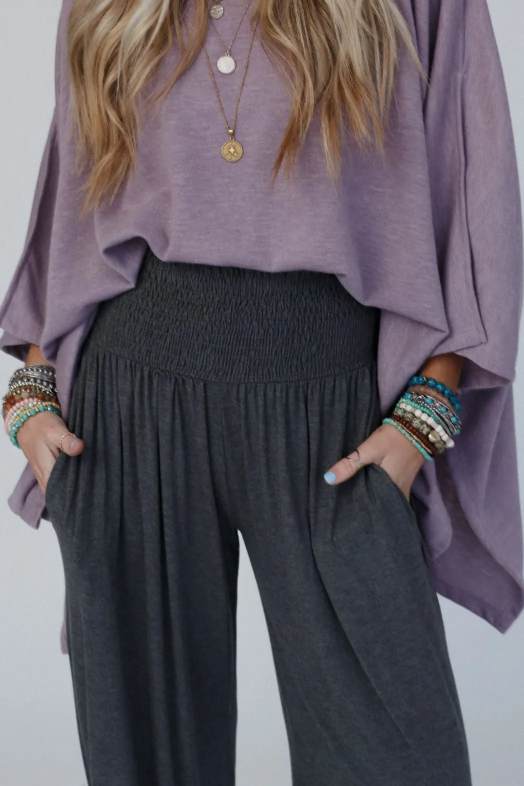 The Nest Angelica Smocked Pant - Charcoal