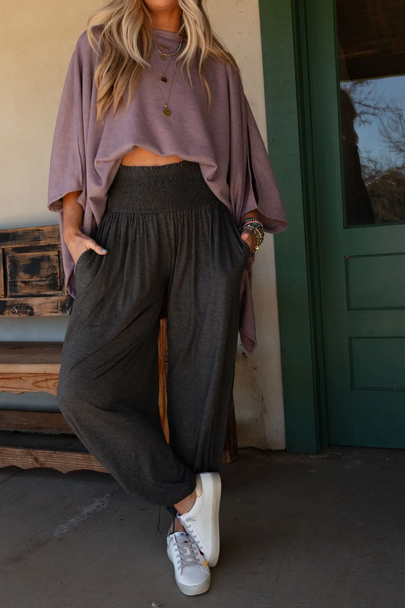 The Nest Angelica Smocked Pant - Charcoal