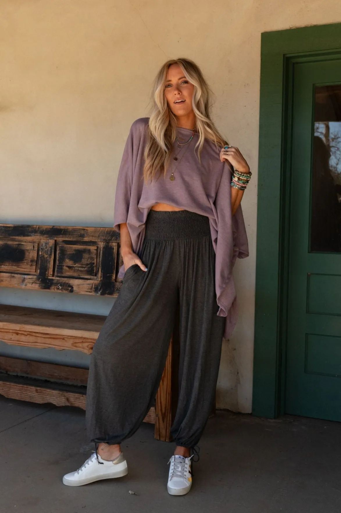 The Nest Angelica Smocked Pant - Charcoal