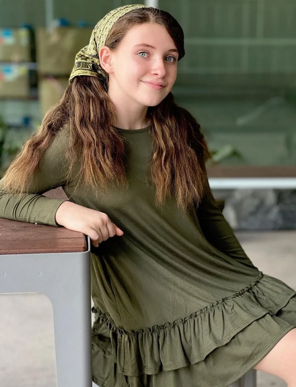 Tiered Ruffle Dress in Olive