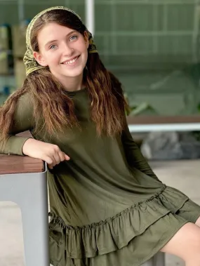 Tiered Ruffle Dress in Olive